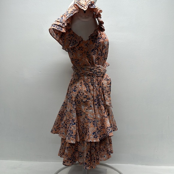 Cleobella Britt Mini Dress Sleeveless Positano Floral Flowers Tiered Pink Small - Picture 5 of 11